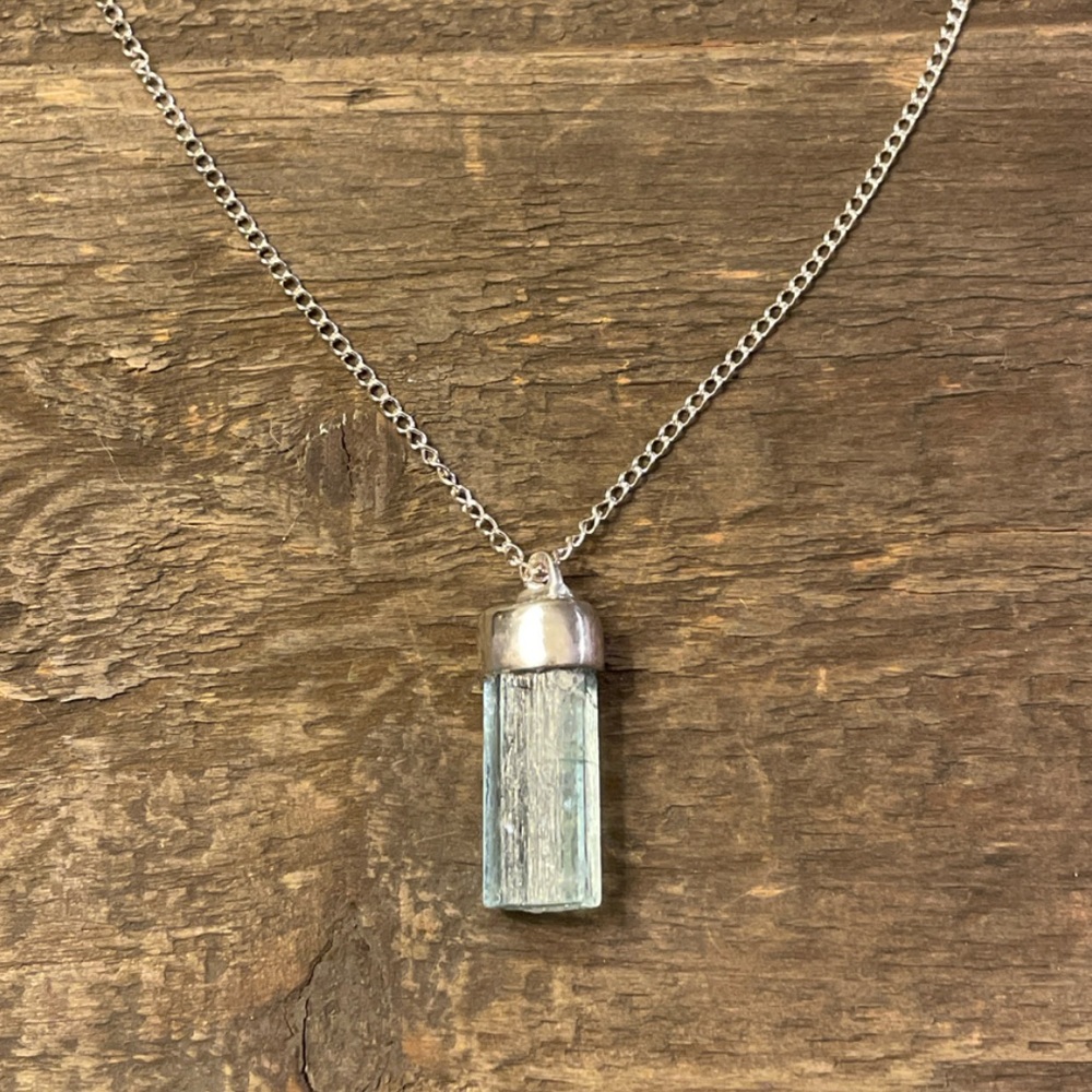 SOLD Blue Indicolite Tourmaline Crystal Pendant Necklace